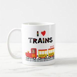 Mug I Love Trains Colorful Kids Photo et nom