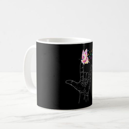 Mug I Love You Main Sign Language Butterfly Autism Awa (Devant gauche)