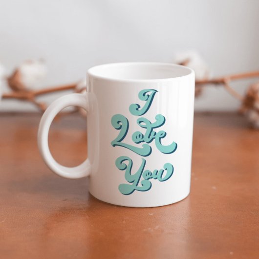 Mug I Love You Valentine's Day Cup Retro Light Turquoi