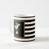 Mug I Monogramme Floral Or | Blancs noirs (Devant gauche)