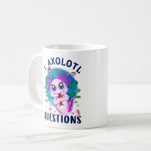 Mug I Questions Axolotl, Axolotl Kawaii Pink (Devant gauche)