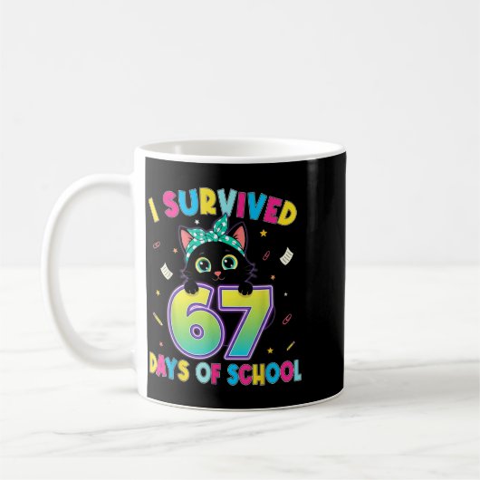 Mug I Survived 67 Days Of School Funny Cat Six Seven M (Gauche)