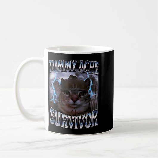 Mug I Survived Today's Tummy Ache Funny Silly Cat Meme (Gauche)