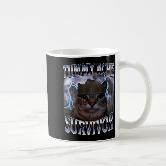 Mug I Survived Today's Tummy Ache Funny Silly Cat Meme (Droite)