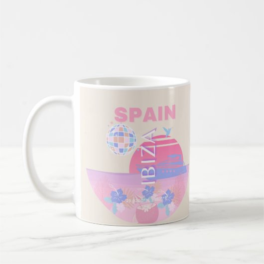 Mug Ibiza, Espagne, Art Voyage, Art Preppy, Rose (Gauche)