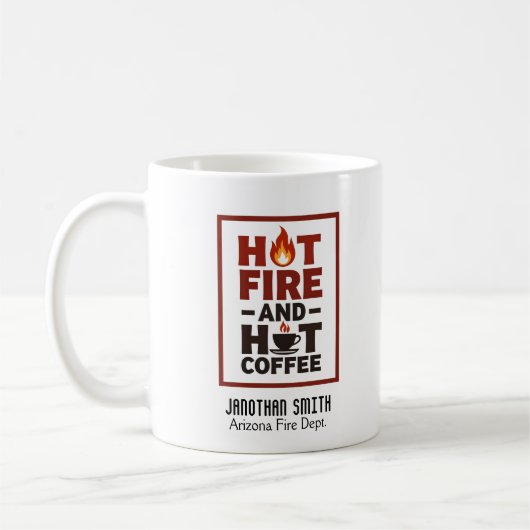 Mug Icône de feu au texte rouge et noir de pompier uni (Gauche)