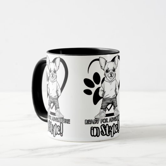 Mug Icône Mini Style : Chihuahua en Basket (Devant gauche)