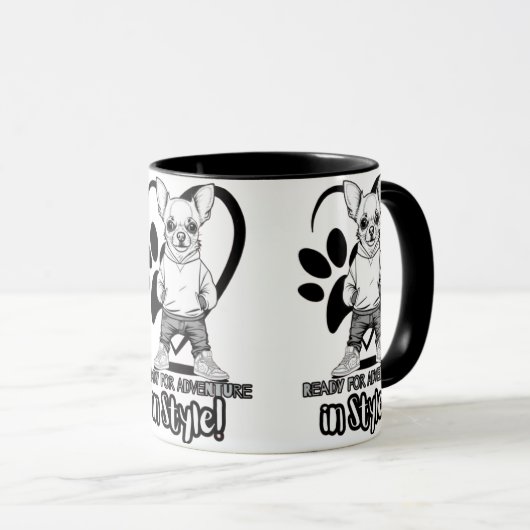 Mug Icône Mini Style : Chihuahua en Basket (Devant droit)