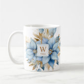 Mug Icy Blue Gold Poinsettia Noël MONOGRAMME (Gauche)