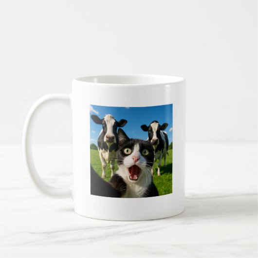 Mug Idée cadeau selfie de chat mignon vache (Gauche)
