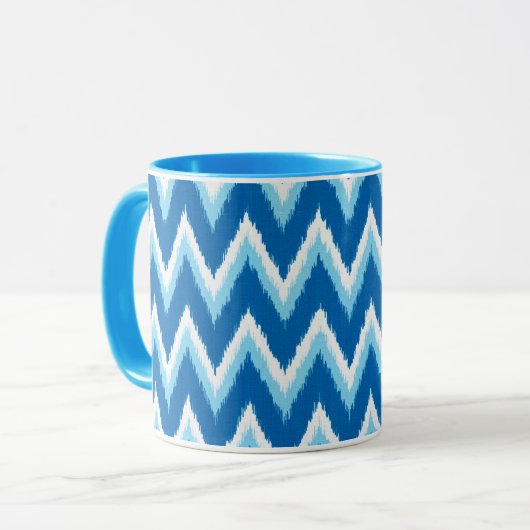 Mug Ikat Chevron Stripes - Cobalt, Sky Blue et White (Devant gauche)