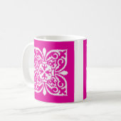 Mug Ikat damask motif - rose profond et blanc (Devant gauche)