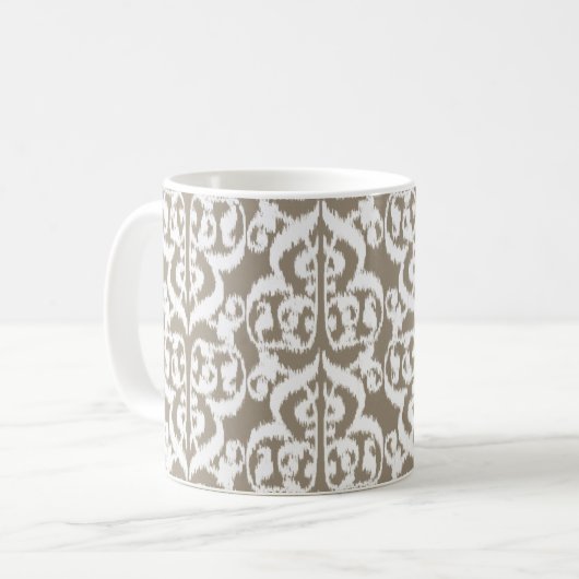 Mug Ikat Damassé Mauresque - taupe brun clair et blanc (Devant gauche)