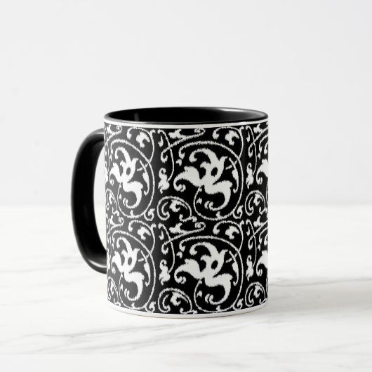 Mug Ikat Floral Damask - noir et blanc (Devant gauche)