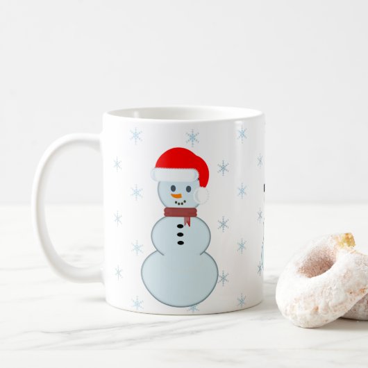 Mug Il effiloche de Noël avec trois hommes de neige (Avec donut)