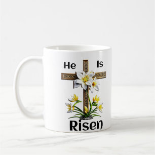 Mug Il est ressuscité Croix de Pâques Lilies Christian