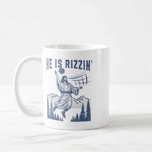 Mug Il Est Rizzin Volleyball Jésus Joyeux Pâques Drôle (Gauche)
