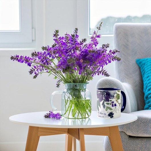 Mug Il nous livrera, aquarelle violette floral