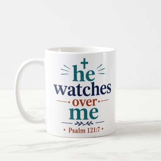 Mug Il veille sur moi, Écriture chrétienne inspirante (Gauche)