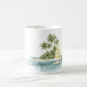 Mug Île aux palmiers paradisiaques bateau