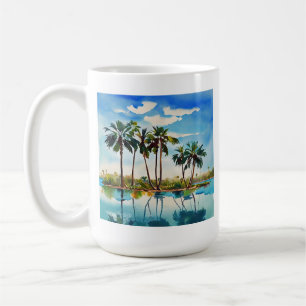 Mug Île tropicale des Caraïbes Palmiers Aquarelle v1