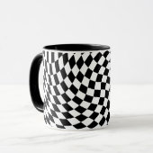 Mug Illusion optique blanche et noire À damiers vague (Devant gauche)