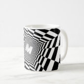 Mug Illusion optique noire et blanche, Monogramme blan (Devant droit)
