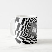 Mug Illusion optique noire et blanche, Monogramme blan (Devant gauche)