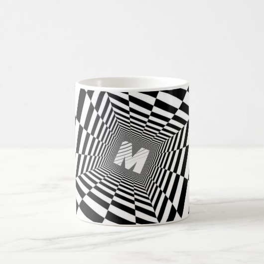 Mug Illusion optique noire et blanche, Monogramme blan (Centre)