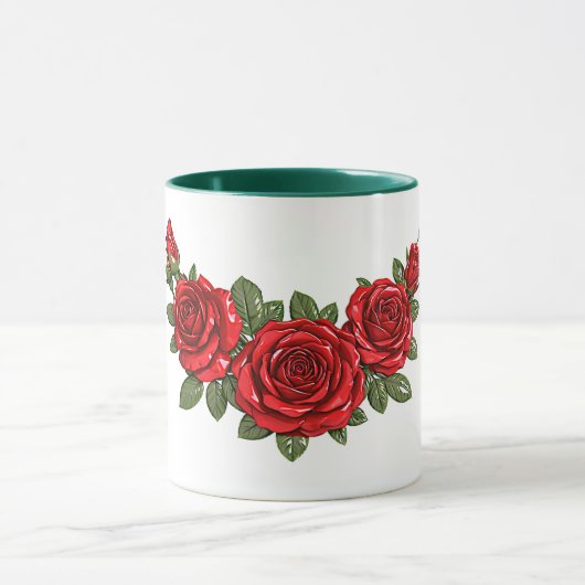 Mug Illustration botanique de roses rouges (Centre)