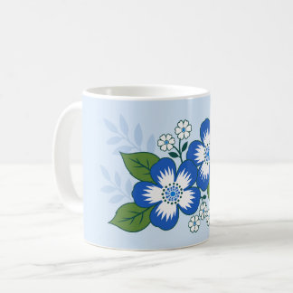 Mug Illustration botanique florale bleue et blanche