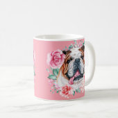 Mug Illustration Bulldog aquarelle rose floral art (Devant droit)