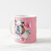 Mug Illustration Bulldog aquarelle rose floral art (Devant gauche)