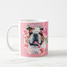 Illustration Bulldog aquarelle rose floral art