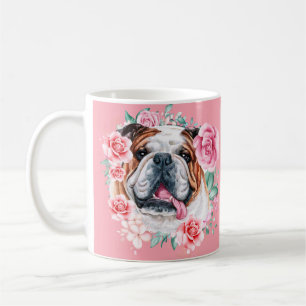 Mug Illustration Bulldog aquarelle rose floral art