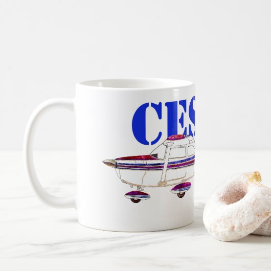 Mug Illustration Cessna 172 Skyhawk Texte Gras Design (Avec donut)