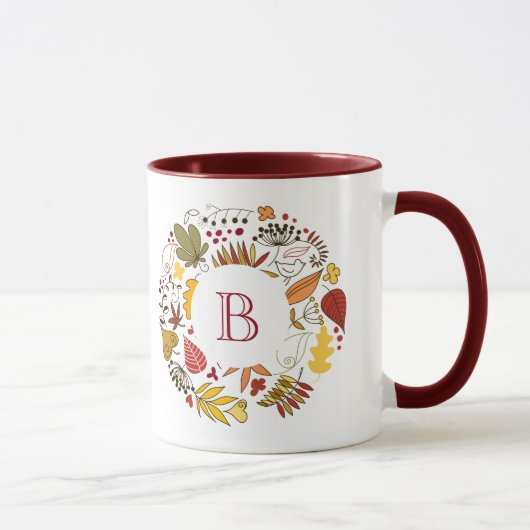 Mug Illustration circulaire des feuilles de couleur au (Droite)