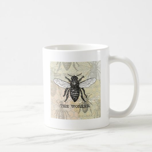 Mug Illustration d'abeille ouvrière vintage (Droite)