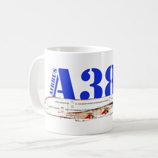 Mug Illustration d'Airbus A380 avec design de queue ro (Devant gauche)