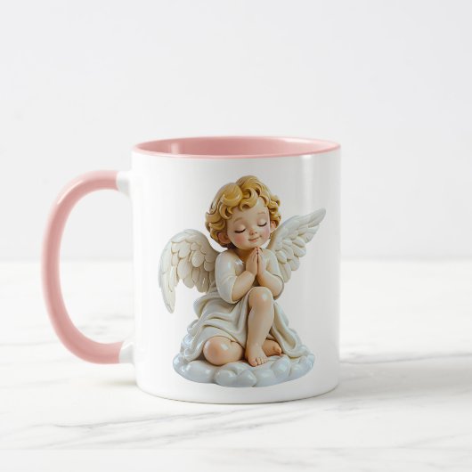 Mug Illustration d'ange priant mignon blanc (Gauche)