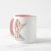 Mug Illustration d'ange priant mignon blanc (Devant gauche)