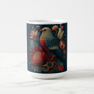 Mug Illustration d'art folklorique d'un oiseau parmi u