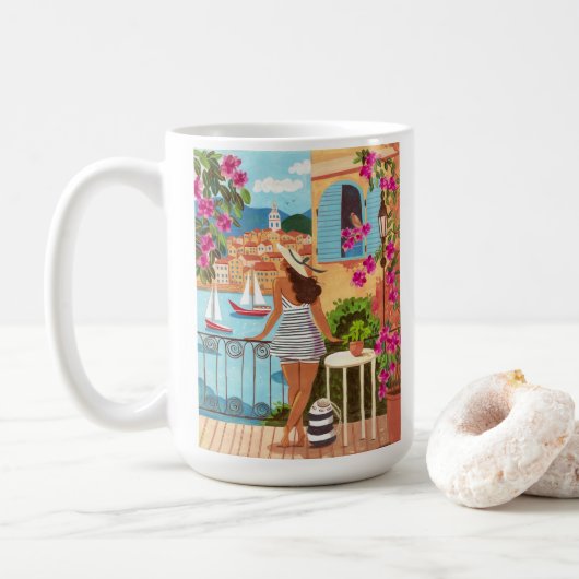 Mug Illustration de balcon méditerranéen Café (Avec donut)