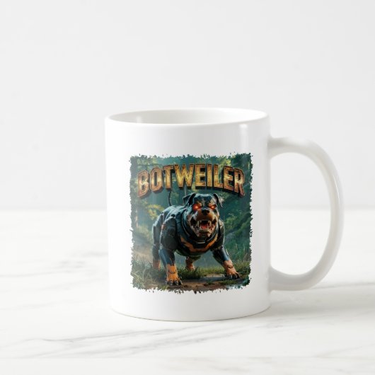 Mug Illustration de Botweiler – Rottweiler Robot Drôle (Droite)