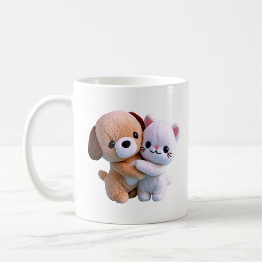 Mug Illustration de câlin de chiot et chaton mignon (Gauche)