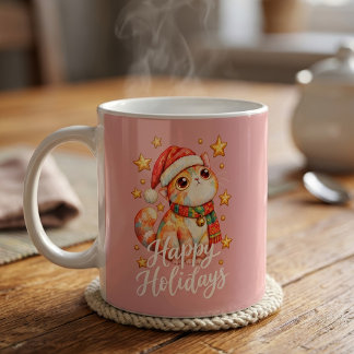 Mug Illustration de chat de Noël mignonne avec un char