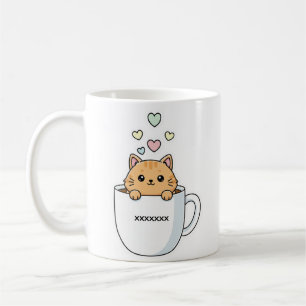 Mug Illustration de chat kawaii et cœurs de café