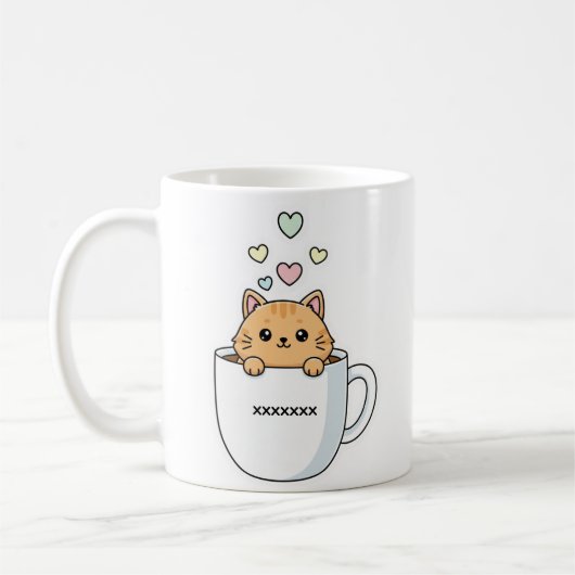 Mug Illustration de chat kawaii et cœurs de café (Gauche)