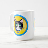 Mug Illustration de chat noir et blanc avec des yeux b (Devant gauche)