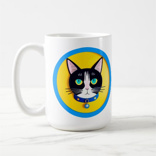 Mug Illustration de chat noir et blanc avec yeux bleus (Gauche)